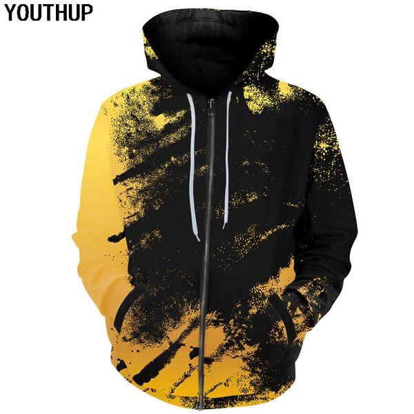 

youthup 2020 new fashion 3d hoodies men women hooded hoodies yellow&black full print cool sweatshirts 3d pullover plus size