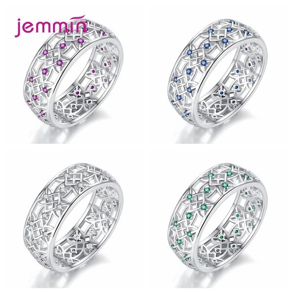 

hollow out trendy cubic zircon 925 sterling silver piercing rings jewelry flower pattern charm ring for women, Golden;silver