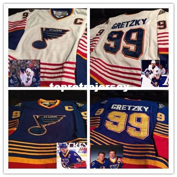 

custom wayne gretzky st louis blues blue/home white/road vintage fight strap jersey stitched personalize any number name, Black;red