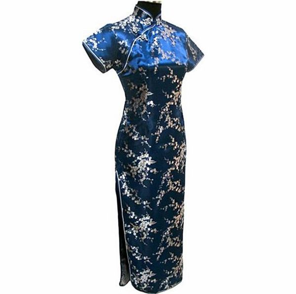 

plus size 4xl 5xl 6xl chinese women dress silk satin qipao vintage long cheongsam elegant floral navy blue mujer vestido wc033, Red