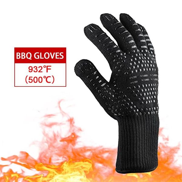 

1 piece bbq high temperature insulation glovesfire gloves flame retardant non-slip oven baking cooking glove for grill, Black
