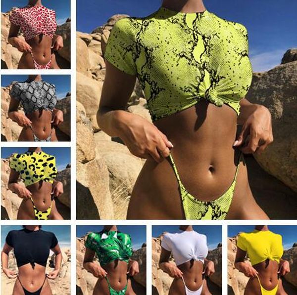 

new beach women bikini knot split swimsuit half sleeve bikini pure 9 color