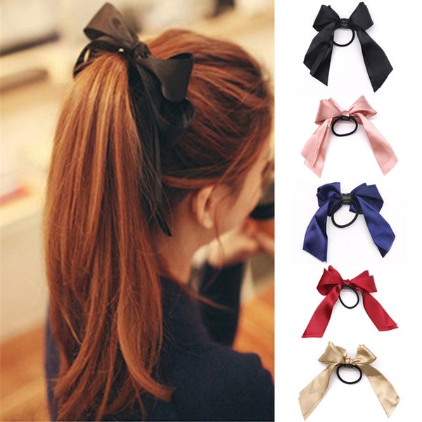 

girl bow rubber band 5 colors fashion ladies bowknot elastic ribbon hair rope big girl fabric hairbands paty hair accessories jy729, Slivery;white