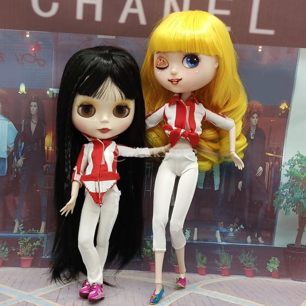 

1/6 elegant casual outfits coat, white loose pants suit for 12inch blythe dolls