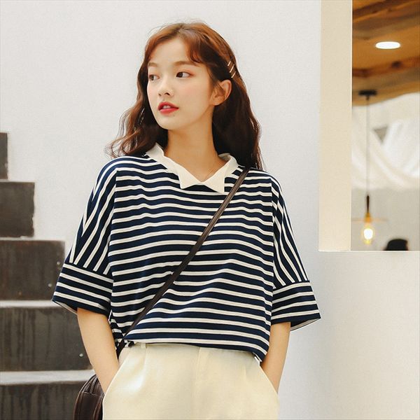 

ins fashionable women's 2020 elastic small folding collar loose striped ins fashionable women's 2020 elastic small folding collar, White