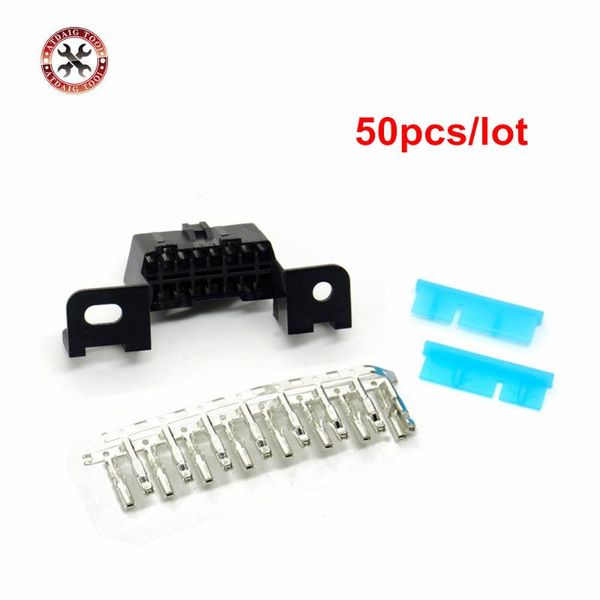 

50pcs / lot obd2 16pin розеточный разъем диагностический инструмент obd штекерный разъем + shell + терминал + screw works multi-авто