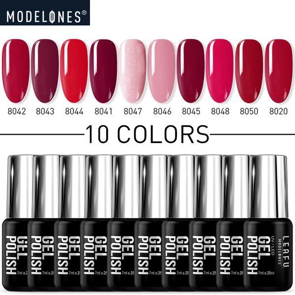 

modelones 10pcs/lot nail gel kits soak off gel lacquer long lasting red color series varnish nail art color polish sets, Red;pink