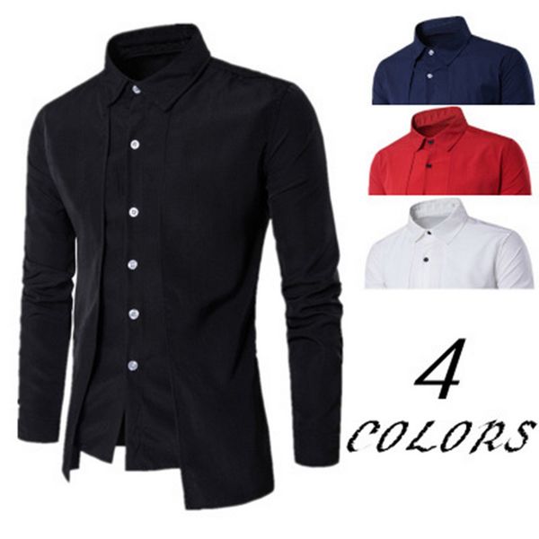 

fashion brand mens social shirts autumn fashion solid two pieces dress shirts causal long sleeve slim shirt camisa, White;black