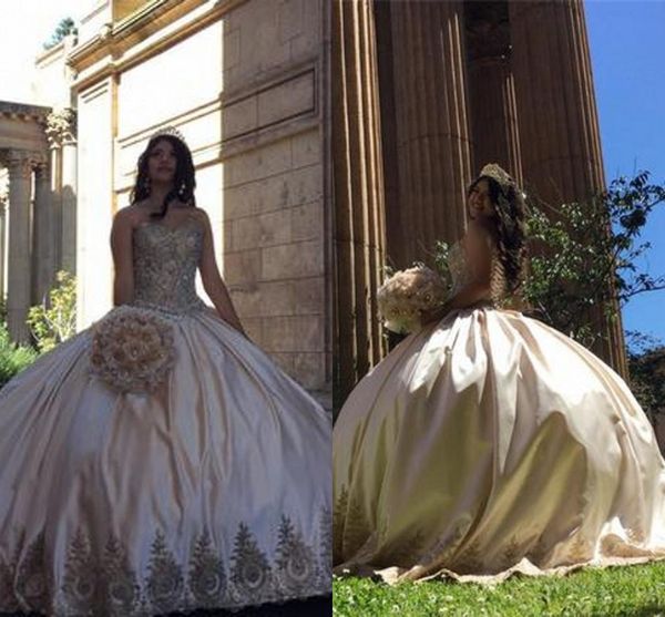 

new champagne prom dresses sweetheart sleeveless lace appliques crystal beaded satin floor length ball gown formal party evening gowns, Black