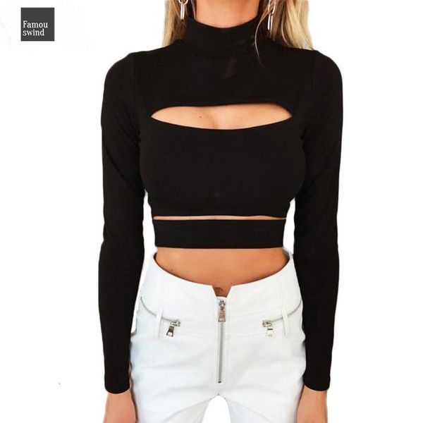 

рубашка водолазка cut out sexy crop top женщины осень обрезанные лучшие женщины black winter с длинным рукавом белый, White