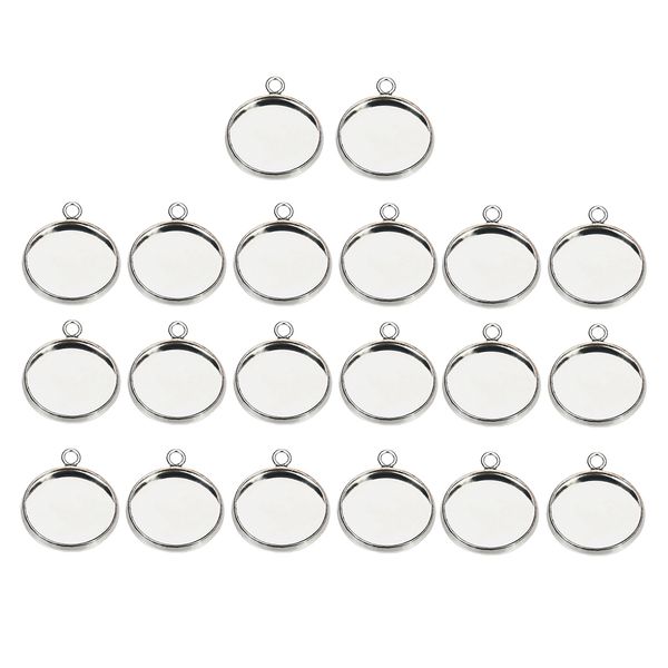 

20pc 14mm silver round pendant blank cabochon, Black