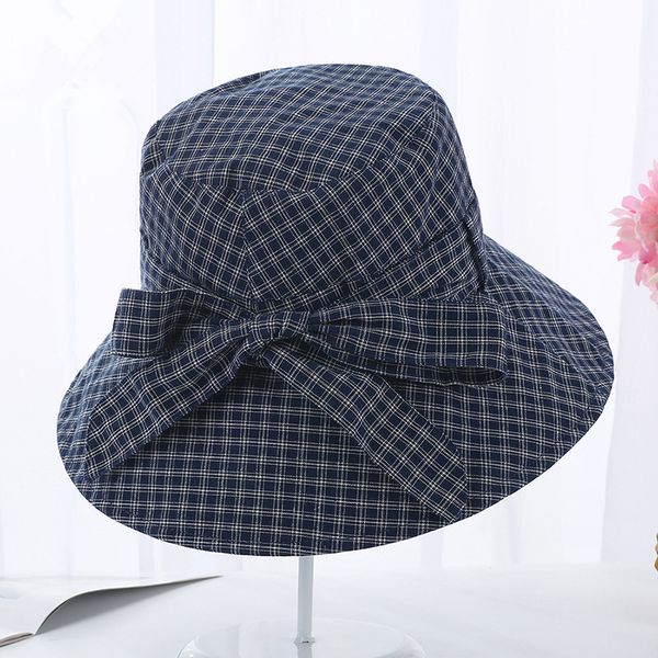 

new plaid fashion foldable fisherman hat ladies korean version of the summer korean version of the wild cloth hat tide, Blue;gray