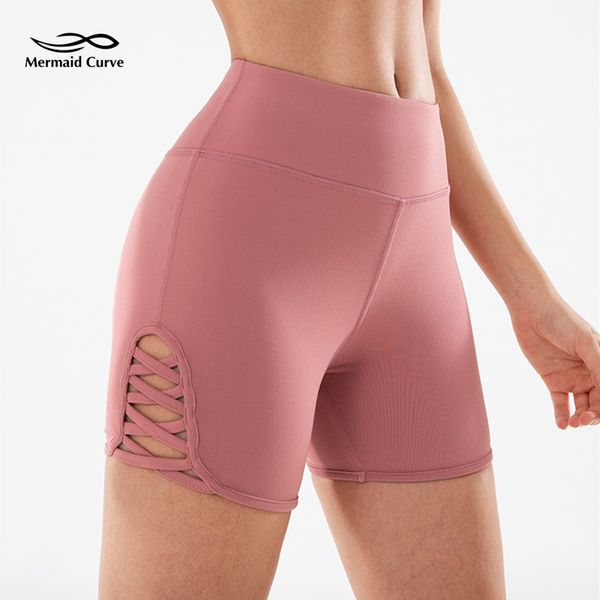 

mermaid curve high waist yoga shorts women cross hollow slim fitness shorts outdoor running quick dry elastic tight, White;red