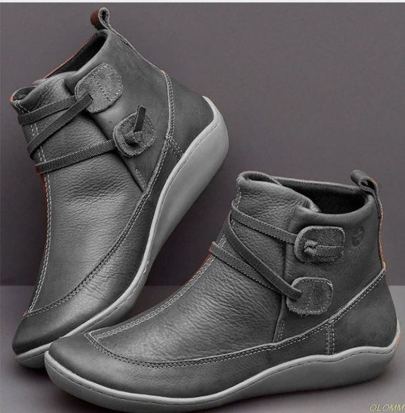 

women's pu leather ankle boots women autumn winter cross strappy vintage women punk boots flat ladies shoes woman botas mujer, Black