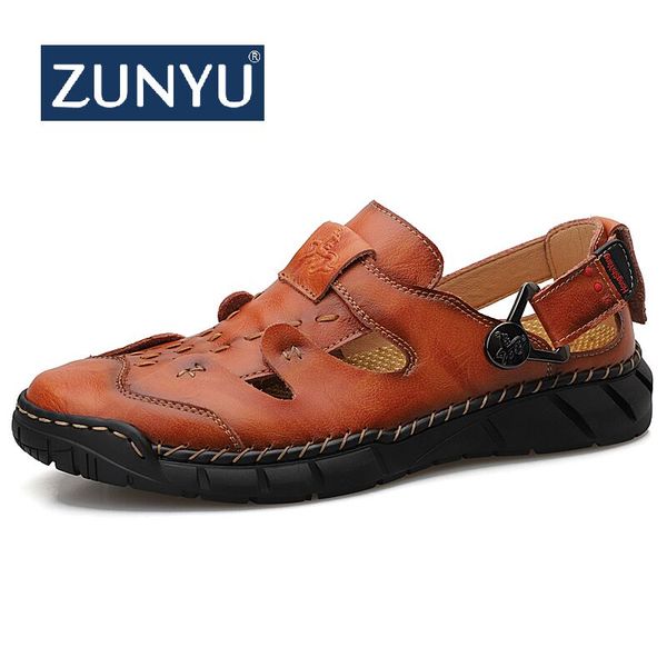 

zunyu new summer men sandals 2020 leisure beach men casual shoes leather sandals the men's big size 38-50, Black