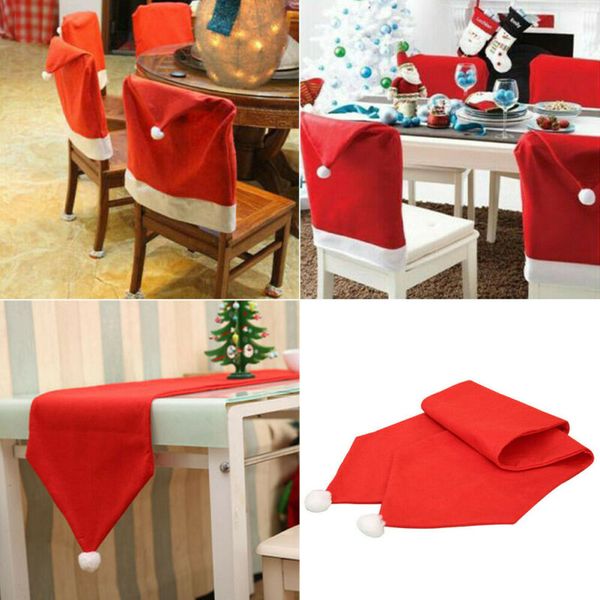 

New Party Christmas Decoration Table Red Hat Decor Dinner Chair Cover Clause 1pcs Cute Hat Chair Covers Home Decoration