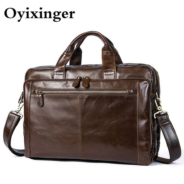

oyixinger мужчины портфели мужские сумки посланника мужской из натуральной кожи для ноутбуков сумки для macbook офиса сумка 14" компьютер до