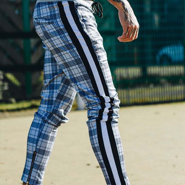 

causal chinos plaid pants men joggers hip hop skinny pants men summer streetwear slim fit tactical trousers for brand, Black