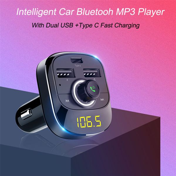 

new dual usb and type-c interface charge wireless stereo mp3 player fm transmitter black durable practical l0430