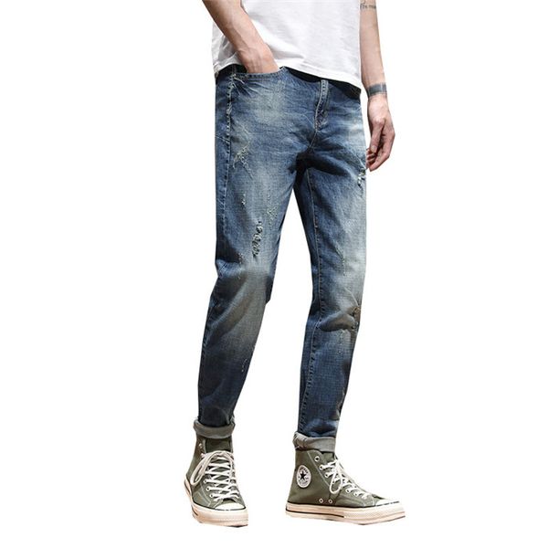 

2019 male business denim pants slim fit brand casual mens classic cotton jeans stretch overalls for men size 38 40,g536, Blue