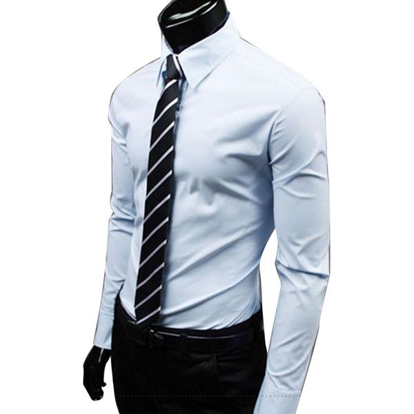 

brand men's 100% cotton long sleeves men dress shirts men solid color business long sleeve button turn down collar shirt top, White;black