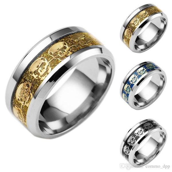 

2016 stainless steel men s rings skeleton skull titanium steel band rings 3 colors male fashion ring for man jewelry, Silver