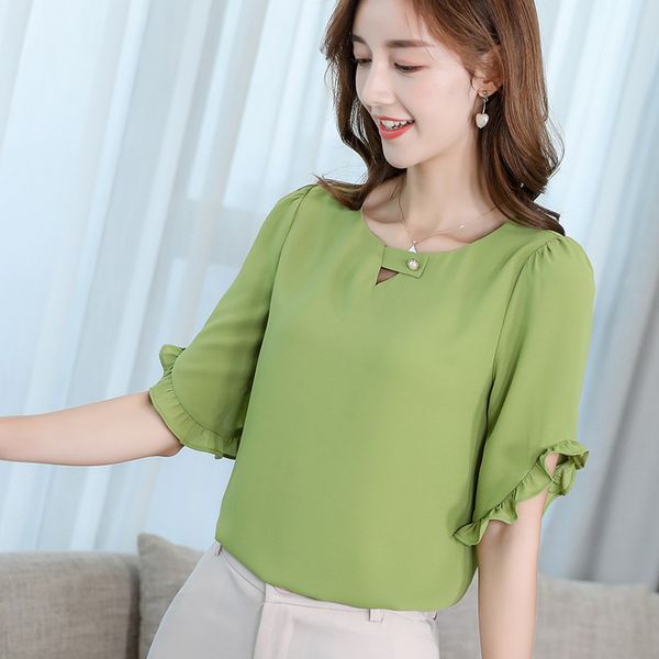 

spring and summer new korean version of the shirt womens fashion womens solid color temperament was thin short-sleeved shirts mens, White