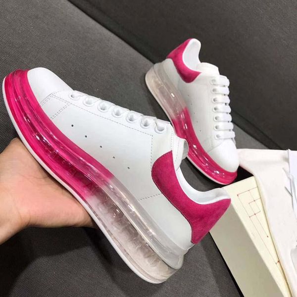 

2019 new season designer luxury mens casual shoe clear sole trainers red yellow pink transparent crystal bottom flats men women sneakers l14, Black
