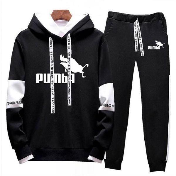 

2019 brand men thermal underwear pumba tracksuit men sportswear sets fleece thick hoodie+pants sporting suit malechandal hombre, Gray
