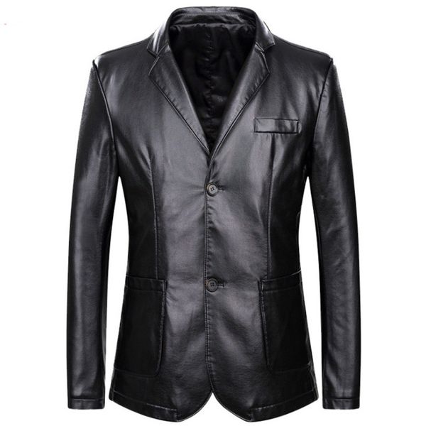 

men faux leather jackets and coats autumn winter loose lapel soft pu leather jacket men blazers jacket coat plus size 7xl, Black