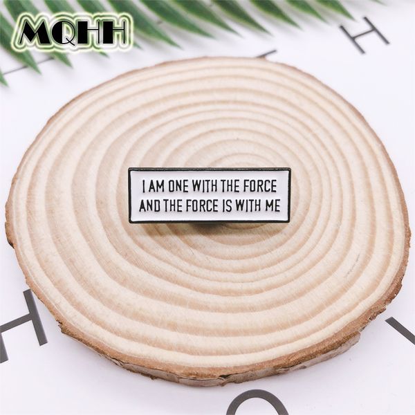 

creative cartoon geometric white enamel brooch i am one with the force pins custom alloy badge clothes bag accessories jewelry, Gray
