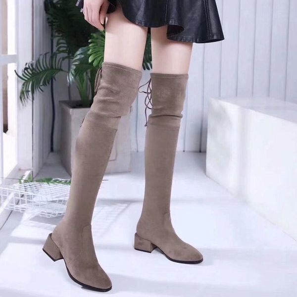 

british wind black over the knee boots women's high heels new personality pointed thin skinny boots high tube thick with elastic boot