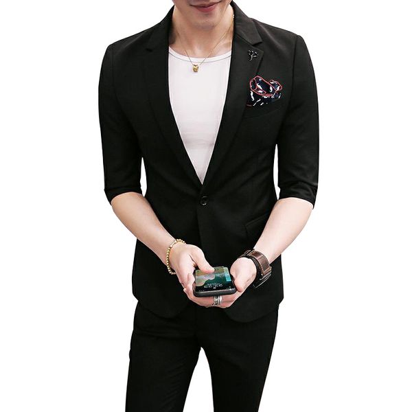 

pants) 2018 summer thin two-piece pants suit pants men's suits business casual slim suit party dress, White;black