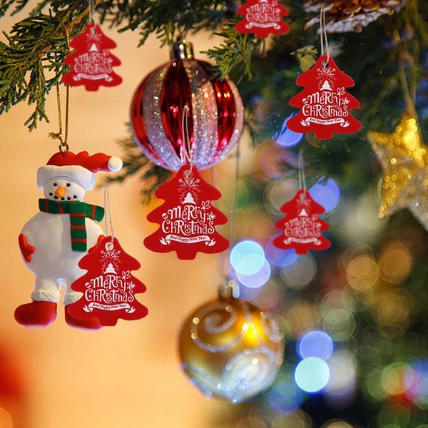 

100pcs/lot small ornament mini painted christmas tree decorations christmas wooden card new year's decorations for home