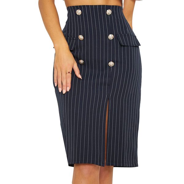 

womail women skirt summer casual zipper stripe female button side split party slit high waist skirt daily 2019 dropship f9, Black