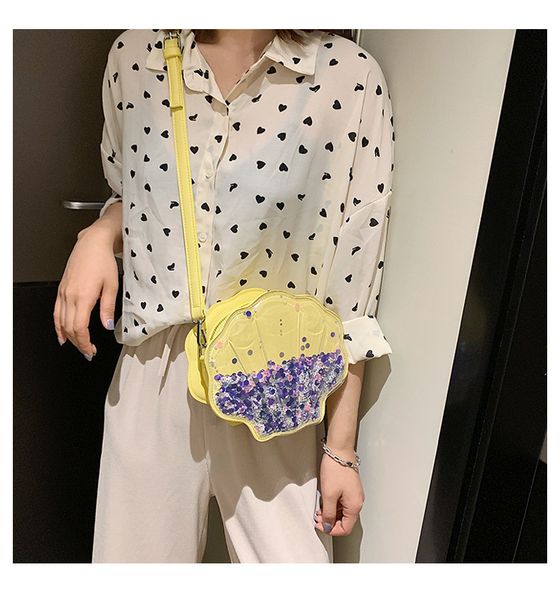 

jiulin 2019 new transparent sequins shell bag shape personality can flow single shoulder slant slant women bag