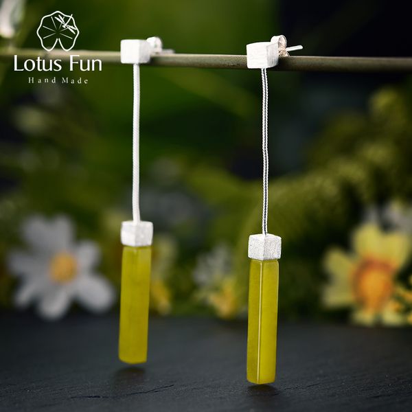 

lotus fun real 925 sterling silver natural gemstones handmade fine jewelry minimalism square dangle earrings for women brincos cx200628, Golden
