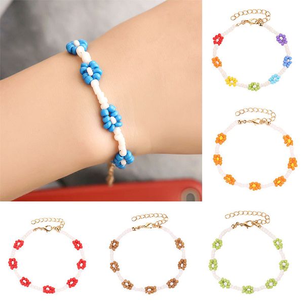 

handmade weave bead bracelets for women korean style fresh foral charm bracelet student girls friendship bracelets jewelry, Golden;silver
