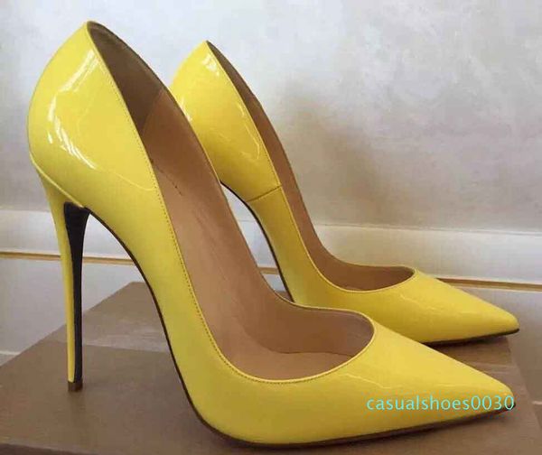 

high heels woman genuine leather office pumps red bottom shallow mouth shoes pointed toe patent leather party wedding shoes c30, Black