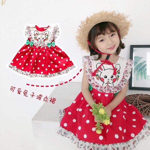 

summer girls dress pattern white red dot pattern cartoon design cute baby girls dresses, Red;yellow