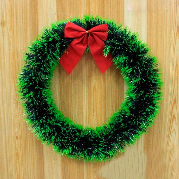 

1pc christmas green wreath decorative garland with bowknot home decor