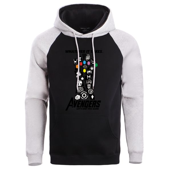 

thanos the avengers infinity gems raglan sweatshirts hip hop new hoodies men 2019 streetwear long sleeve warm clothing hoody, Black