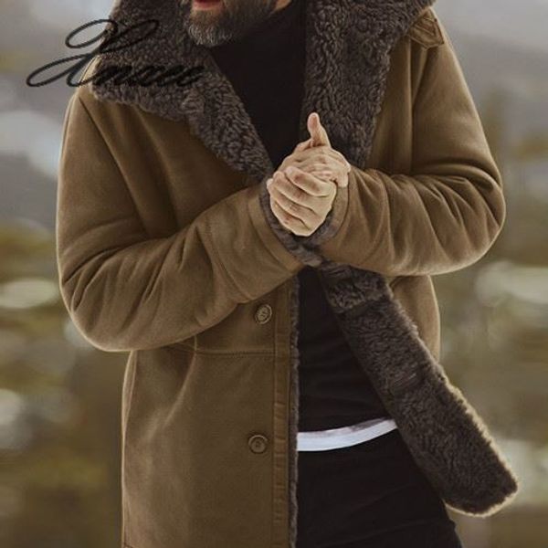 

2019 winter men coat clothing thick warm woolen overcoat, Black