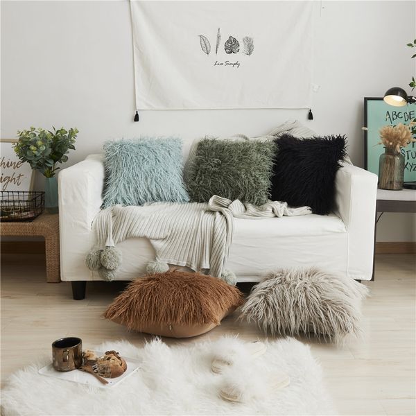 

fashion european ins new plush pillowcase soft wool long furry sofa cushion cover 50*50cm pillow pink cover for sofa home decor