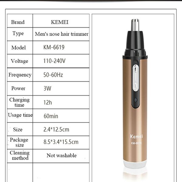 

2018 new arrival kemei km-6619 modern design portable safely rechargeable personal nose & ear coupe-narine fjjxv