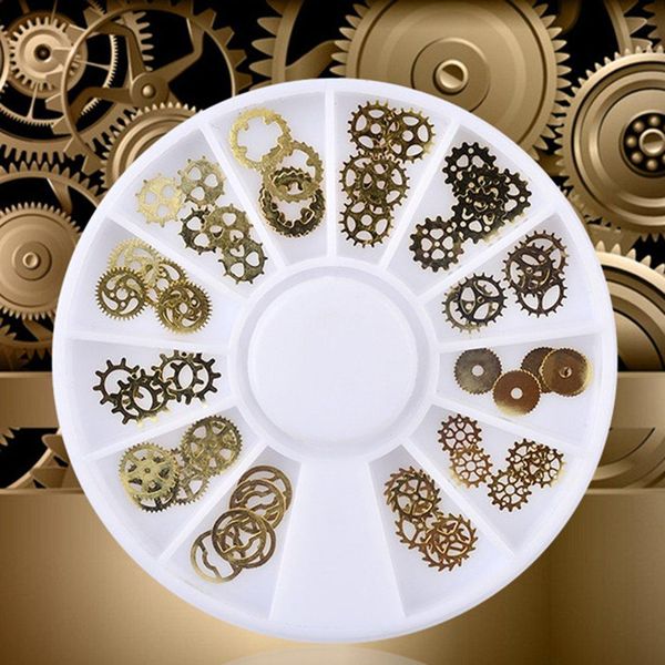 

gold metal clock gear computer piece nail patch can be folded nail tools elegant great popular nail jewelry, Black