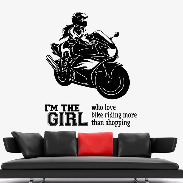 Bike Vinyl Wall Decal For Girls Room Speed Biker Woman Motorcycle