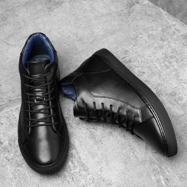

2019 new spring men casual shoes breathable black high-sneakers lace-up leather shoes fashion white men shoes flats *x8182-1