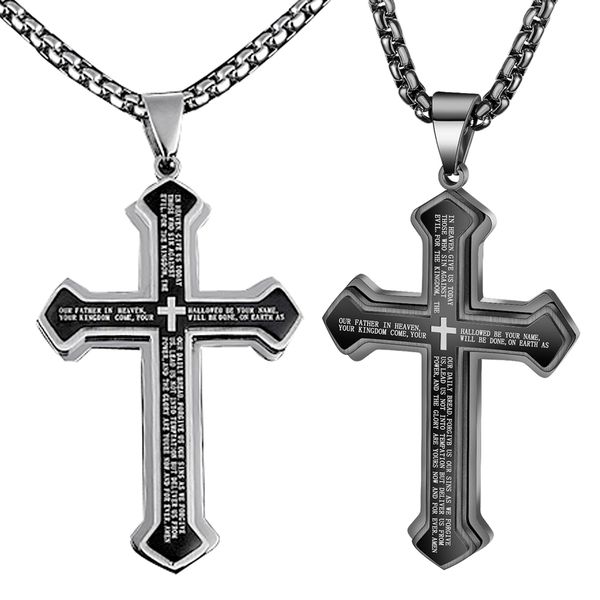 

2pcs simple cross pendant necklace polished street rap chain necklace bling, Silver