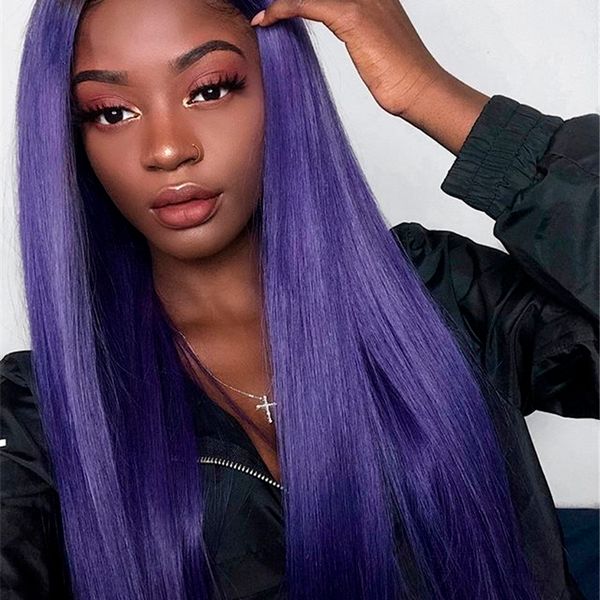 

purple color deep part lace front human hair wigs brazilian remy hair full lace wig with pre plucked hairline bleached knots ing, Black